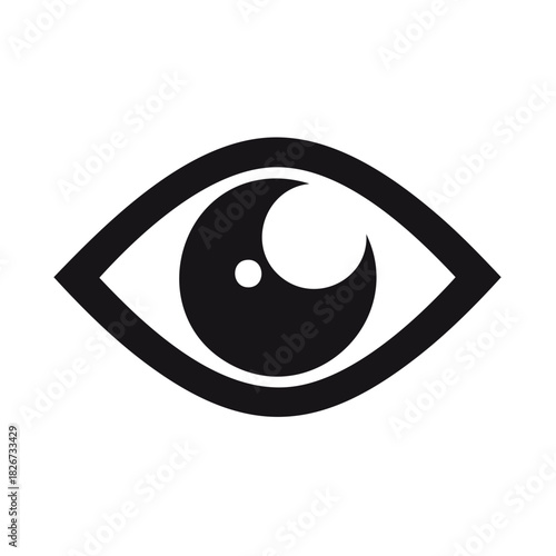 Black and white stylized eye icon symbol for vision observation and watch