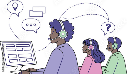 Dedicated customer service representatives offering assistance with headsets, a scalable design perfect for business presentations and websites