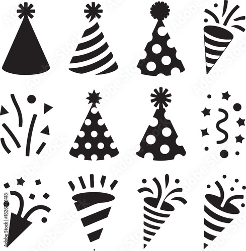 Party hats and confetti vector illustration for celebratory occasions