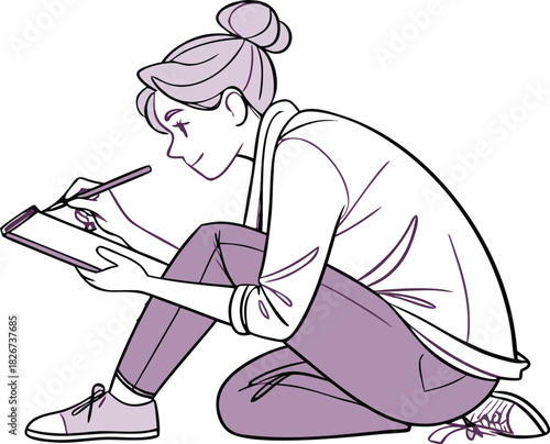 Creative artist sketching digital artwork with stylus on tablet, artistic expression, innovative design, vector illustration, modern, creative process