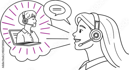 Friendly customer service agent providing online support, a modern helpline connecting with customers remotely, digital assistance, vector origin