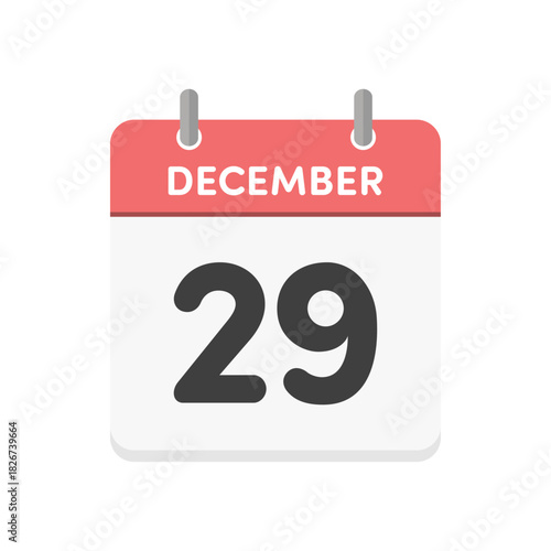 12月29日･December 29の日めくりカレンダーのアイコン - 12/29の日付入り英語の暦