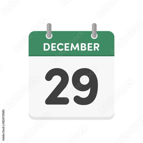 12月29日･December 29の日めくりカレンダーのアイコン - 12/29の日付入り英語の暦