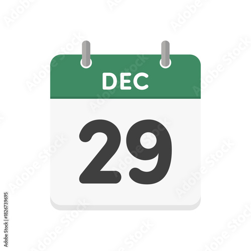 12月29日･DEC 29の日めくりカレンダーのアイコン - 12/29の日付入りの緑色の英語の暦