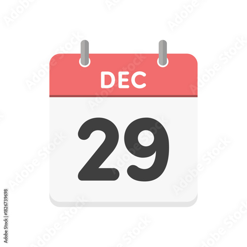 12月29日･DEC 29の日めくりカレンダーのアイコン - 12/29の日付入りの赤い色の英語の暦