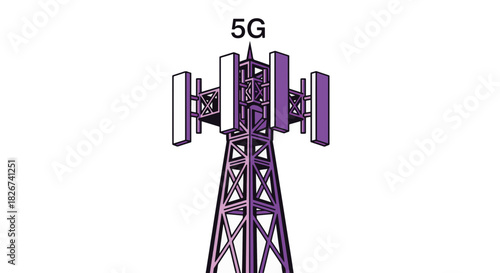 5G antenna tower vector illustration. Telecommunications network mast icon. Mobile cellular infrastructure isolated on transparent background