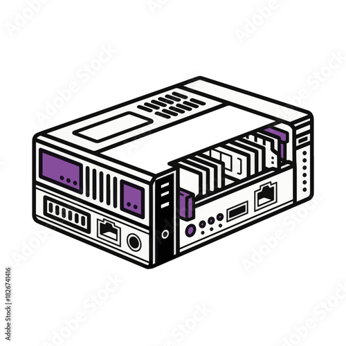 Edge computing micro server isometric icon. Network hardware vector illustration. Technology device line art