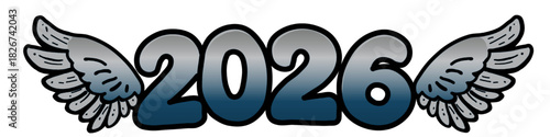 2026 with wings, a graphic design element for new year's or a celebratory event
