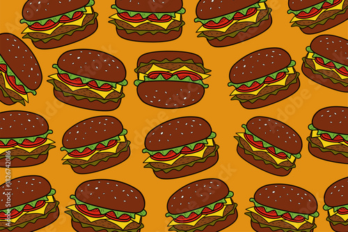 Clean repeating burger pattern, ideal for packaging, prints, surface design, and playful food-related branding.
