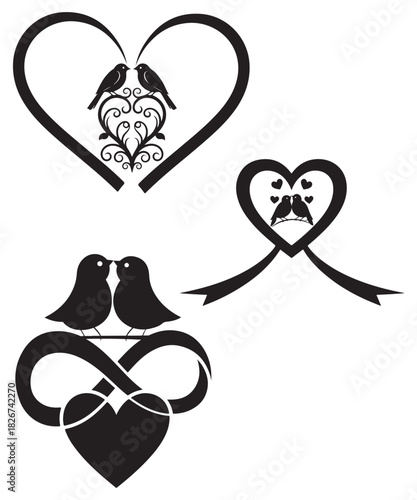 Valentine Day Love Birds Heart Silhouette Romantic Artwork.
