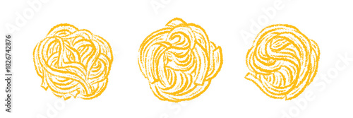 Tagliatelle set. Fettuccine drawn crayon texture