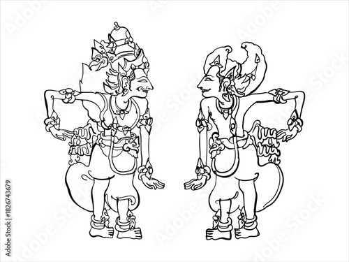 Balinese puppet sketches in premium vector line art 2