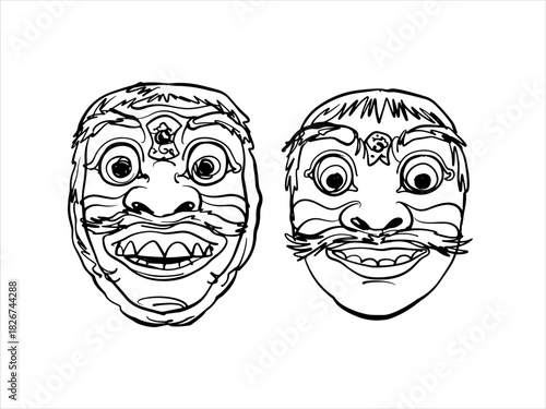 Balinese mask sketches premium vector line art