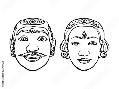 Balinese mask sketches premium vector line art