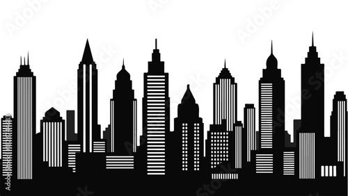 Dramatic Cityscape Silhouette Illustration in Black and White