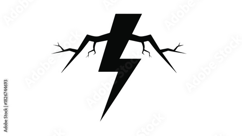 Lightning Bolt with Tree Branch Accents Silhouette