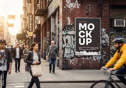 Urban poster mockup on city wall
