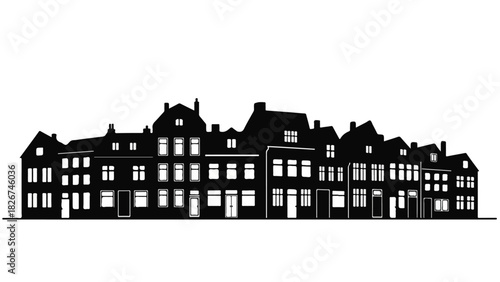Silhouette of Old European Townhouses and Buildings
