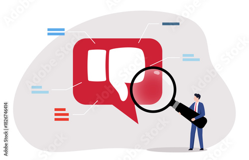 Pain point analysis, customer feedback or problem analysis for solution, marketing or analyze customer pain point for new opportunity concept, businessman analyze negative pain face to see value.