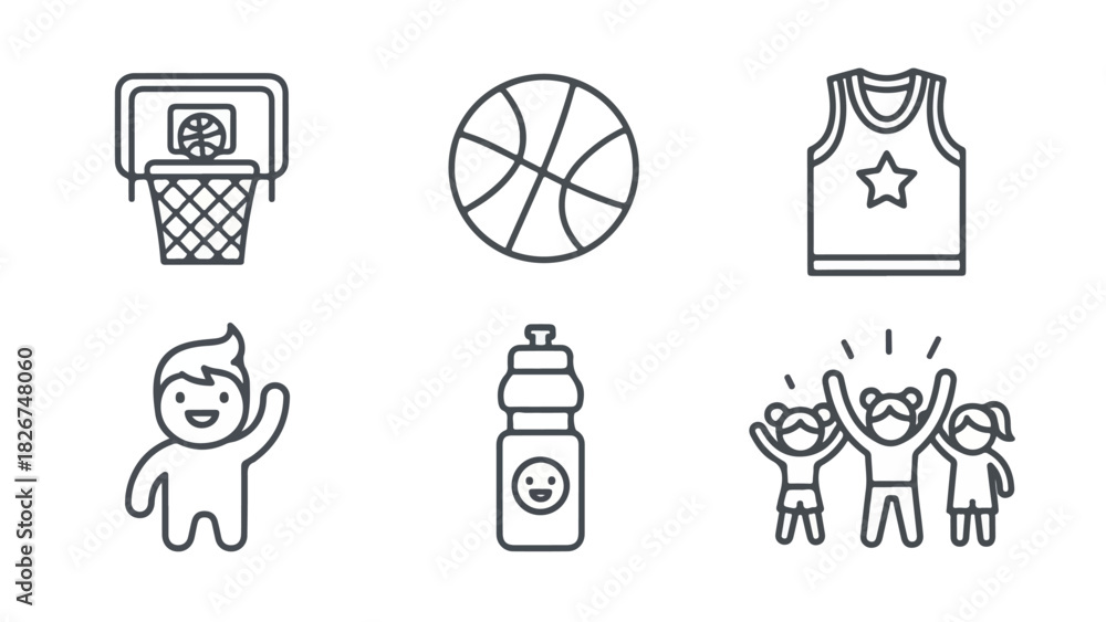 Obraz premium Basketball Icons Featuring Team, Athlete, and Fan Elements