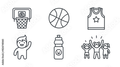 Basketball Icons Featuring Team, Athlete, and Fan Elements