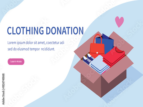 Volunteering and charity concept with a box of used clothes for donation vector (52)