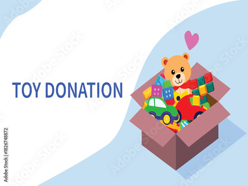 Toy Donation Box Giving to Charity with Toys, Cars, and Blocks