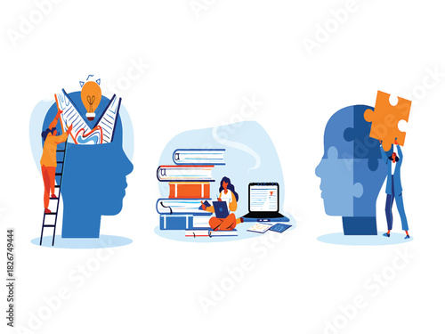 Set of vector illustrations for education, problem-solving, and creative ideas