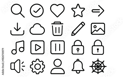 Essential outline user interface icons for modern web and mobile application design