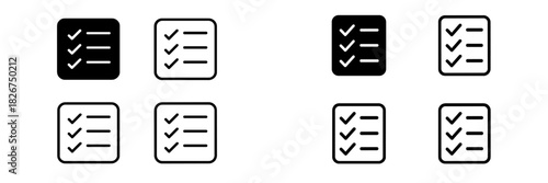Checklist icons set showing completed tasks in solid and outline styles