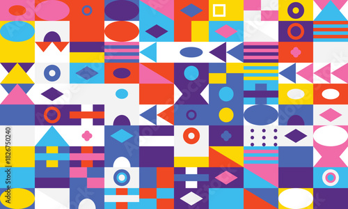 Geometric shapes abstract pattern in bold primary and secondary colors background
