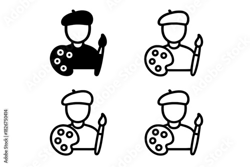 Creative painter or artist wearing a beret holding a paint palette and brush