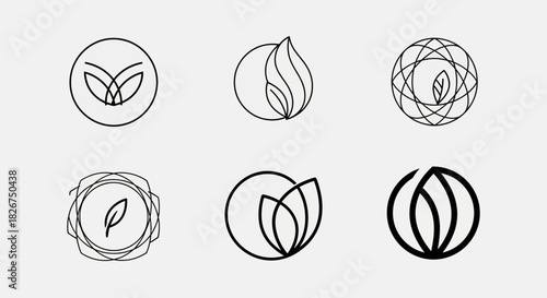 Set of six different leaf logos and icons in black