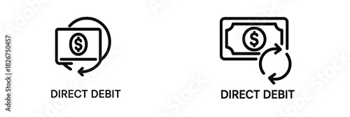Two direct debit concepts showing money transfer and recurring payment with dollar sign currency