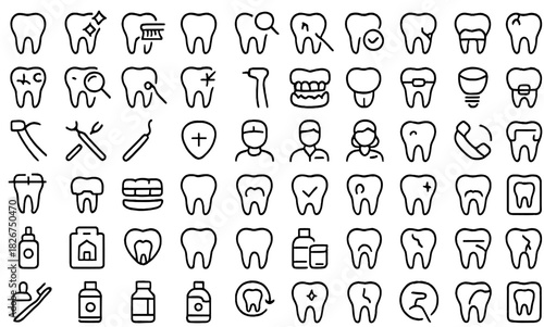 Collection of dental care and oral hygiene symbols for medical and health applications