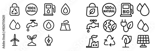 Ecology and environment symbols for renewable energy, recycling, and natural resources