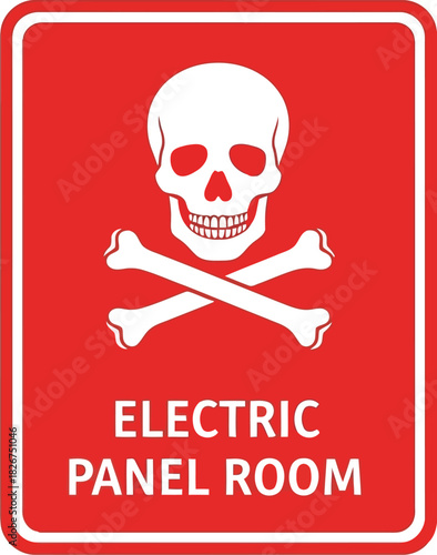 Danger skull and crossbones electric panel room warning sign safety alert vector