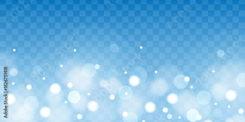 Bokeh light effect on blue background. White shining circles, flare sparkles or snowflakes
