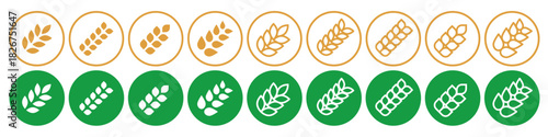 Flat wheat icon collection. Linear Gluten free symbol set