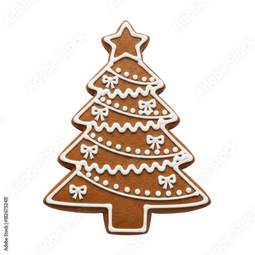 Holiday Gingerbread Delight: A meticulously crafted gingerbread cookie, shaped as a festive Christmas tree, adorned with delicate icing, embodies the warmth and tradition of the holiday season.