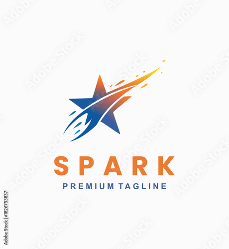 Free Download A dynamic logo featuring a five-pointed star icon accelerating forward with a burst of motion lines, utilizing a vibrant blue and orange gradient. - GFXLoad