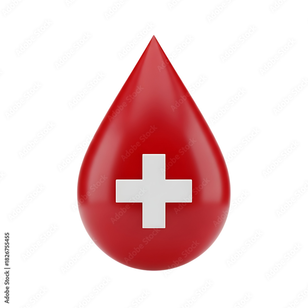 Obraz premium 3d blood drop with white cross isolated on transparent background