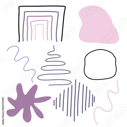 Spots, lines, dots. A vector set of minimalist, trendy, hand-drawn abstract elements