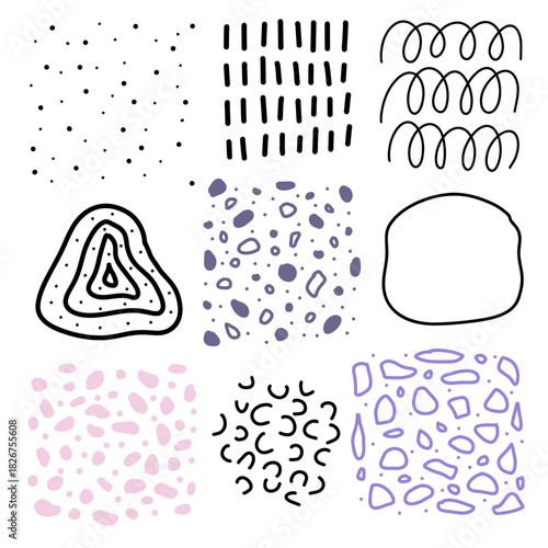 Spots, lines, dots. A vector set of minimalist, trendy, hand-drawn abstract elements