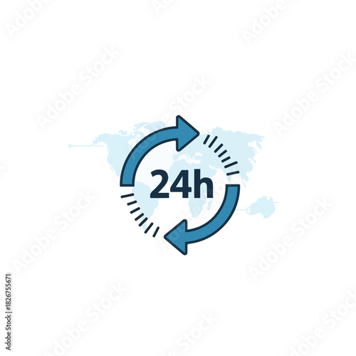 24 Hour Service Icon with Arrows and Time Indication.