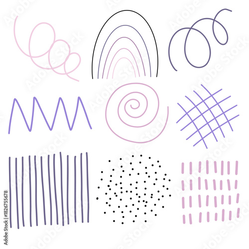 Spots, lines, dots. A vector set of minimalist, trendy, hand-drawn abstract elements