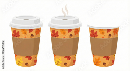 Autumn Leaves and Coffee Cups Festive Fall Beverage Collection
