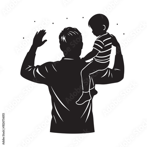 Father Carrying Child At Sunset View Silhouette