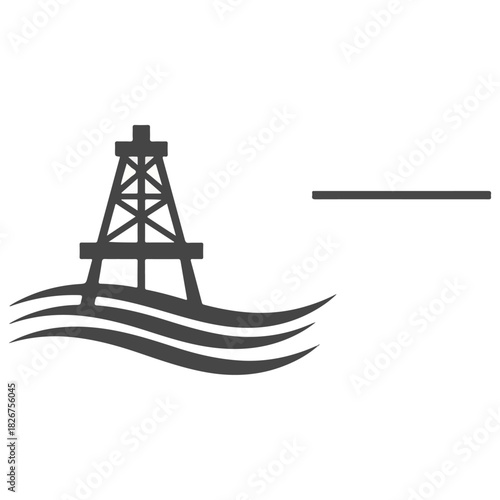 Oil rig platform on water, drilling and extraction industry icon.
