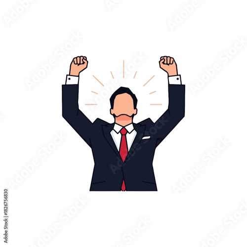 Successful Businessman Celebrating Achievement with Raised Fists.